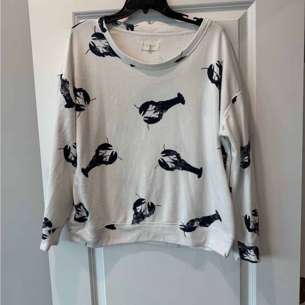 Lou & Grey White & Navy Lobster Print Terry Sweatshirt